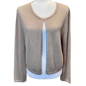 NWT: TALBOTS Beige Sheer Sweater Cardigan W/ Gold Metallic Shimmer Large (C-207)